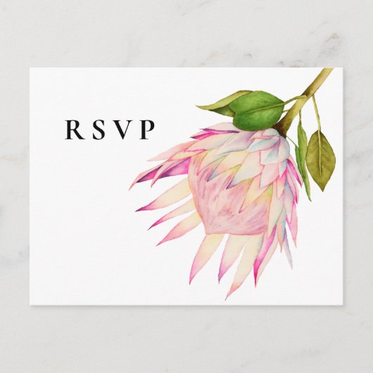 Roze King Protea Floral Wedding RSVP Uitnodiging Briefkaart (Voorkant)