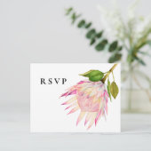Roze King Protea Floral Wedding RSVP Uitnodiging Briefkaart (Staand voorkant)