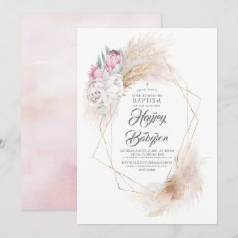 Roze King Protea Pampas Grass Floral Girls Baptism Kaart