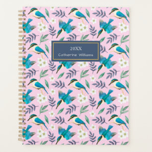 roze Kingfisher Birds Floral Pattern Name Planner