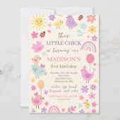 Roze kip 1e verjaardagsfeestje uitnodiging (Voorkant)