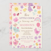 Roze kip 1e verjaardagsfeestje uitnodiging (Voorkant / Achterkant)