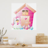 Roze kippenCoop en bloemen Poster (Keuken)