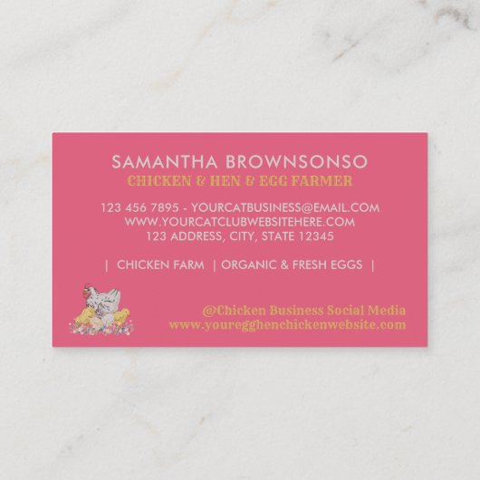 Roze kippenhok visitekaartje (Achterkant)