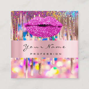 Roze KISS LIPMakeup Artist Unicorn Holograaf Drip Vierkante Visitekaartje