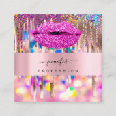 Roze KISS LIPMakeup Artist Unicorn Holografen Vierkante Visitekaartje (Voorkant)