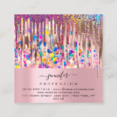 Roze KISS LIPMakeup Artist Unicorn Holografen Vierkante Visitekaartje (Achterkant)