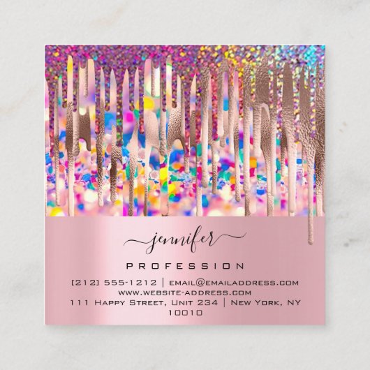 Roze KISS LIPMakeup Artist Unicorn Holografen Vierkante Visitekaartje (Achterkant)