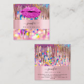 Roze KISS LIPMakeup Artist Unicorn Holografen Vierkante Visitekaartje (Voorkant / Achterkant)
