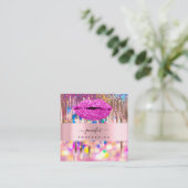 Roze KISS LIPMakeup Artist Unicorn Holografen Vierkante Visitekaartje (Staand voorkant)