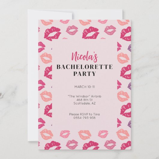 Roze Kiss Lippen Bachelorette Party Uitnodiging (Voorkant)