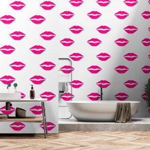 Roze Kiss Lippen Custom Kleur Wit Behang