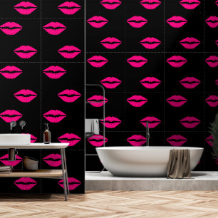 Roze Kiss Lips Custom Kleur Zwart Behang
