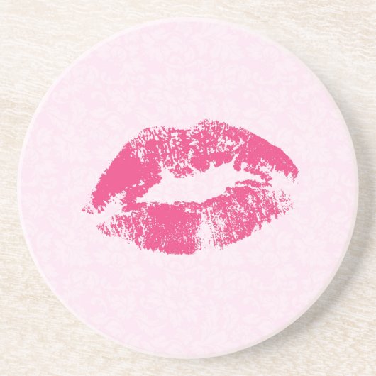 Roze Kiss Lips Zandsteen Onderzetter (Voorkant)
