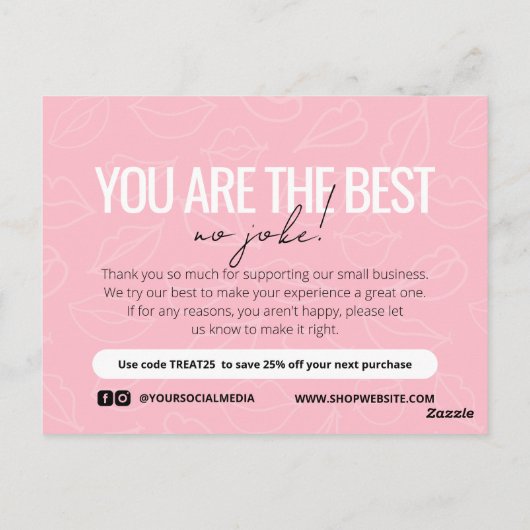 Roze Kiss Pattern Business Dank u Kaart (Achterkant)