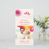 Roze Kissing Tortelduifjes Whimsical Flower Dot Fo Save The Date (Staand voorkant)