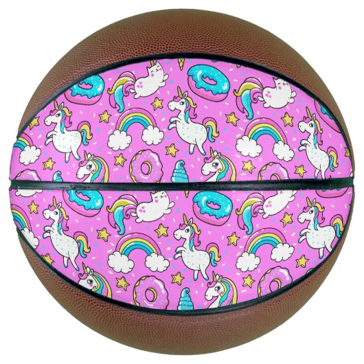 Roze Kitschy glittery grappige eenhoorn en kat Basketbal (Voorkant)