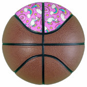 Roze Kitschy glittery grappige eenhoorn en kat Basketbal (Rechts)