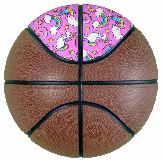 Roze Kitschy glittery grappige eenhoorn en kat Basketbal (Rechts)