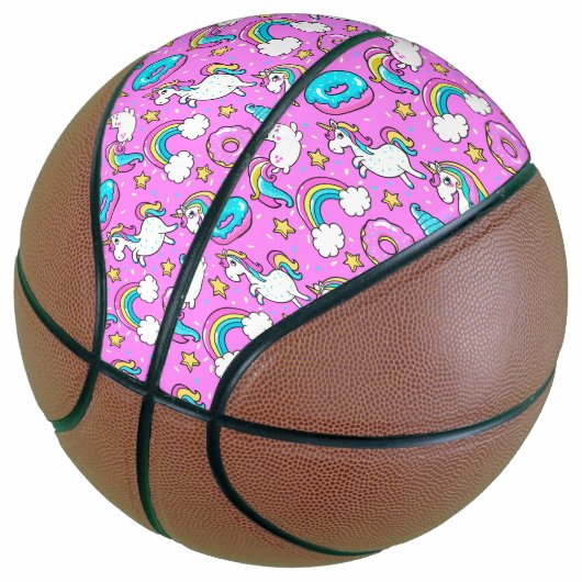 Roze Kitschy glittery grappige eenhoorn en kat Basketbal (Schuin)