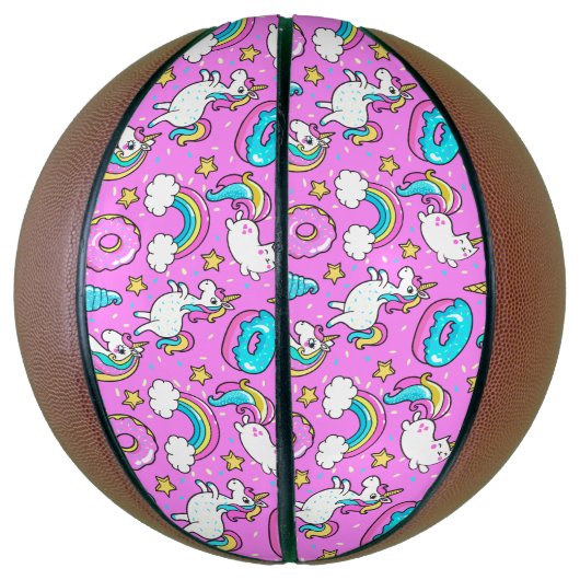 Roze Kitschy glittery grappige eenhoorn en kat Basketbal (Verticaal)