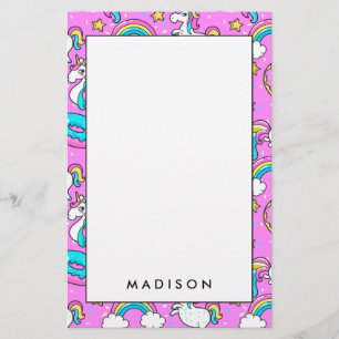 Roze Kitschy glittery grappige eenhoorn en kat Briefpapier