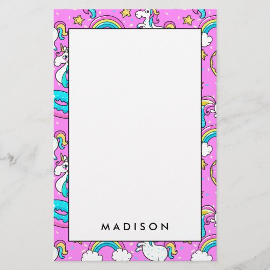 Roze Kitschy glittery grappige eenhoorn en kat Briefpapier (Voorkant)