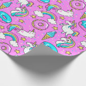 Roze Kitschy glittery grappige eenhoorn en kat Cadeaupapier (Hoek)