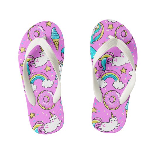 Roze Kitschy glittery grappige eenhoorn en kat Kinder Teenslippers (Voetbed)