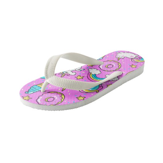 Roze Kitschy glittery grappige eenhoorn en kat Kinder Teenslippers (Schuin)