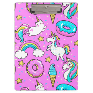 Roze Kitschy glittery grappige eenhoorn en kat Klembord