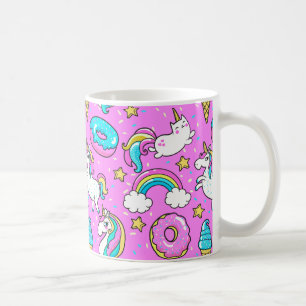 Roze Kitschy glittery grappige eenhoorn en kat Koffiemok