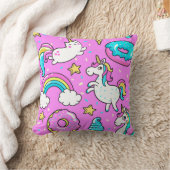 Roze Kitschy glittery grappige eenhoorn en kat Kussen (Deken)