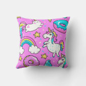 Roze Kitschy glittery grappige eenhoorn en kat Kussen (Achterkant)