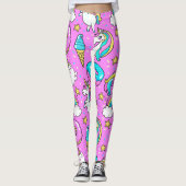 Roze Kitschy glittery grappige eenhoorn en kat Leggings (Voorkant)