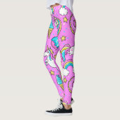 Roze Kitschy glittery grappige eenhoorn en kat Leggings (Links)