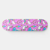 Roze Kitschy glittery grappige eenhoorn en kat Skateboard (Horizontaal)