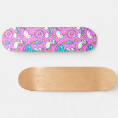 Roze Kitschy glittery grappige eenhoorn en kat Skateboard (Horizontaal)