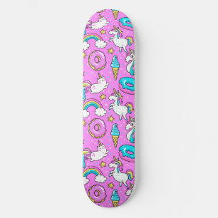 Roze Kitschy glittery grappige eenhoorn en kat Skateboard