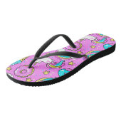 Roze Kitschy glittery grappige eenhoorn en kat Teenslippers (Schuin)