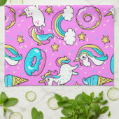 Roze Kitschy glittery grappige eenhoorn en kat Theedoek (Gevouwen)