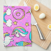 Roze Kitschy glittery grappige eenhoorn en kat Theedoek (Quarter Fold)