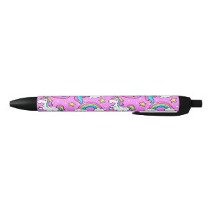 Roze Kitschy glittery grappige eenhoorn en kat Zwarte Inkt Pen