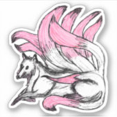 Roze Kitsune Japanse Fox Schets Sticker (Voorkant)