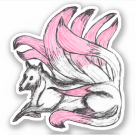 Roze Kitsune Japanse Fox Schets Sticker