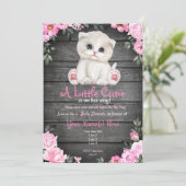 Roze Kitten Baby shower-uitnodiging, bijtend Kaart (Staand voorkant)