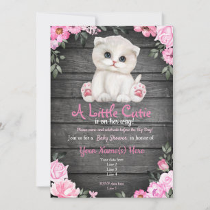 Roze Kitten Baby shower-uitnodiging, bijtend Kaart