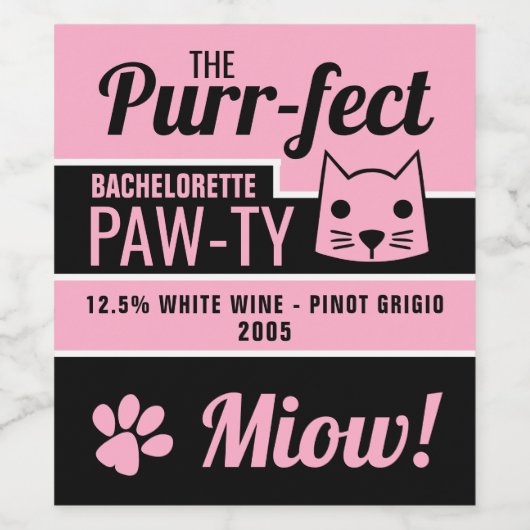 Roze Kitten Bachelorette Party Wijn Etiket (Enkel label)