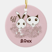 Roze Kitten Bunny Dierenvrienden Kinder Kerst Keramisch Ornament (Voorkant)