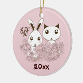 Roze Kitten Bunny Dierenvrienden Kinder Kerst Keramisch Ornament (Links)